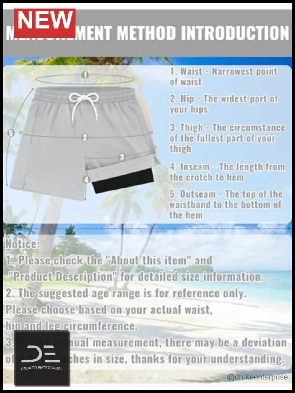 Men's Swim Trunks 5 Inch with Compression Liner UPF 50+ Quick Dry